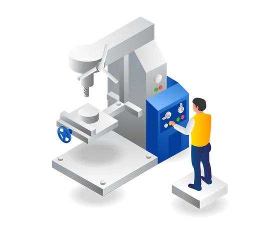 Männlicher Bediener bedient CNC-Bohrmaschine  Illustration