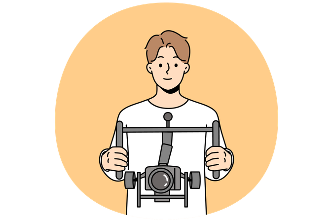 Männlicher Bediener beim Feilen mit Kamera mit Stabilisator  Illustration