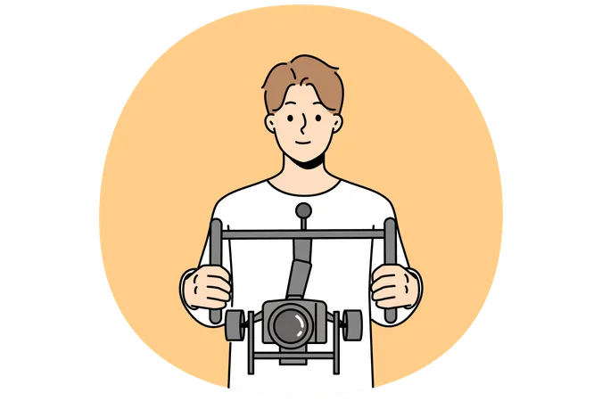 Männlicher Bediener beim Feilen mit Kamera mit Stabilisator  Illustration