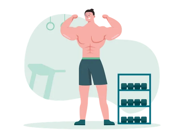 Männlicher Bodybuilder im Fitnessstudio  Illustration