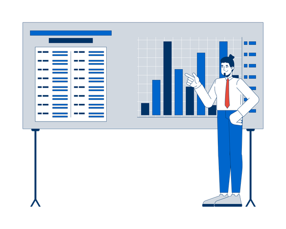 Männlicher Büroangestellter analysiert Balkendiagramm  Illustration