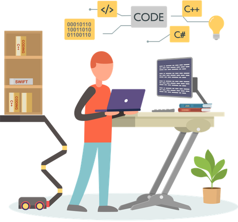 Männlicher Designer arbeitet am Computer an Webdesign  Illustration
