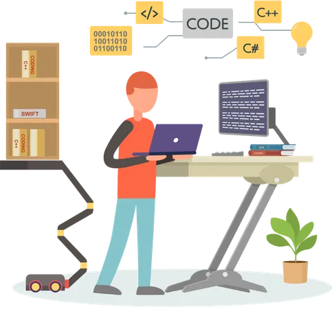 Männlicher Designer arbeitet am Computer an Webdesign  Illustration