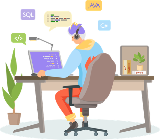 Männlicher Designer arbeitet an Webseite  Illustration