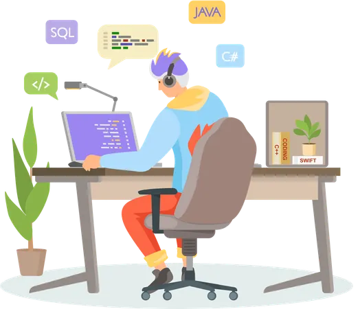 Männlicher Designer arbeitet an Webseite  Illustration