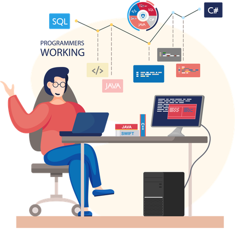 Männlicher Designer, der an der Webentwicklung arbeitet  Illustration