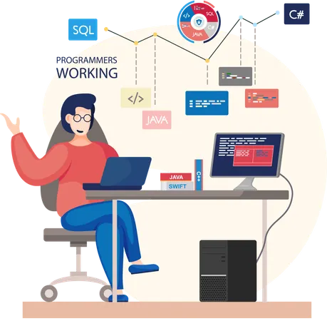 Männlicher Designer, der an der Webentwicklung arbeitet  Illustration