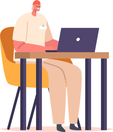 Männlicher Designer erstellt Kunstwerke auf Laptop mithilfe von Softwaretools  Illustration