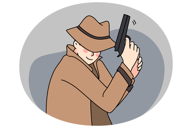 Männlicher Detektiv mit Waffe verfolgt Verbrecher  Illustration