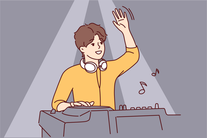 Männlicher DJ spielt beim Konzert  Illustration