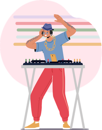 Männlicher DJ spielt Musik auf Party  Illustration