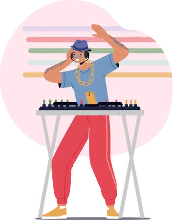 Männlicher DJ spielt Musik auf Party  Illustration