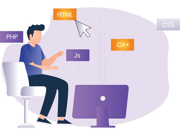 Männlicher Entwickler, der an Code arbeitet  Illustration