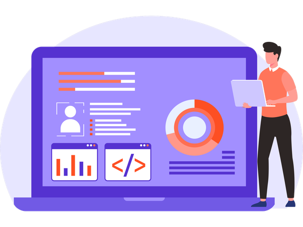 Männlicher Entwickler, der an der API-Entwicklung arbeitet  Illustration