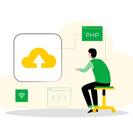 Männlicher Entwickler, der an der Cloud-Entwicklung arbeitet  Illustration