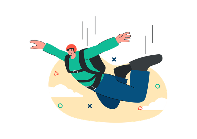 Männlicher Fallschirmspringer mit Fallschirm  Illustration