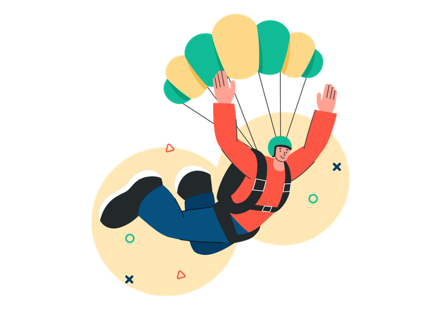 Männlicher Fallschirmspringer mit Fallschirm  Illustration
