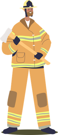 Männlicher Feuerwehrmann hält Axt  Illustration