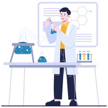 Männlicher Forscher bei chemischen Experimenten  Illustration