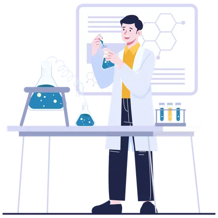 Männlicher Forscher bei chemischen Experimenten  Illustration