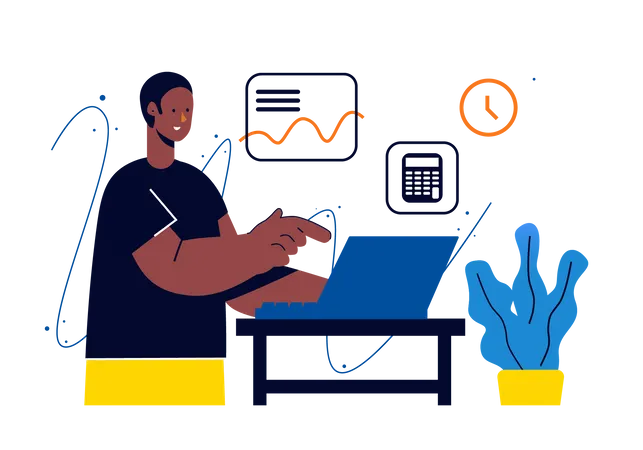 Männlicher Freiberufler arbeitet mit Analysebericht  Illustration