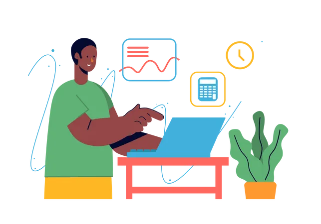 Männlicher Freiberufler arbeitet mit Analysebericht  Illustration