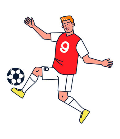 Männlicher Fußballspieler tritt Ball  Illustration