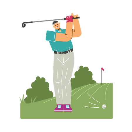 Männlicher Golfspieler spielt auf einem Freiluftfeld  Illustration