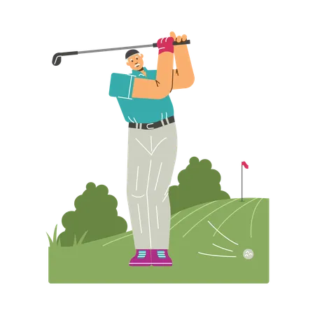 Männlicher Golfspieler spielt auf einem Freiluftfeld  Illustration