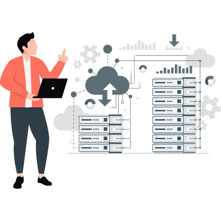 Männlicher Ingenieur arbeitet am Server  Illustration