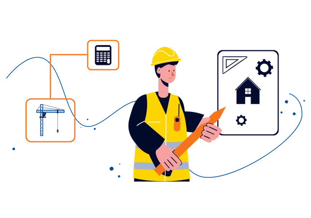 Männlicher Ingenieur arbeitet an einem Hausplan  Illustration