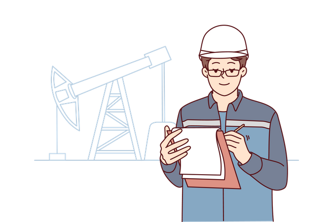 Männlicher Ingenieur, der bei der Ölförderung arbeitet  Illustration