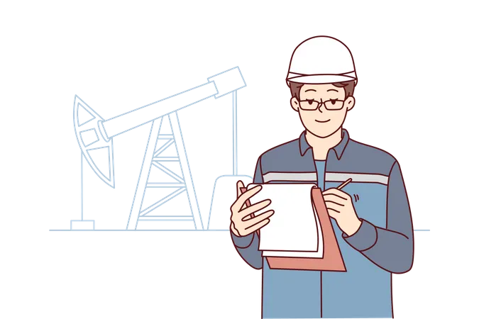 Männlicher Ingenieur, der bei der Ölförderung arbeitet  Illustration