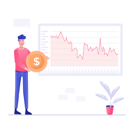 Männlicher Investor investiert Geld an der Börse  Illustration