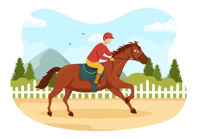 Männlicher Jockey reitet auf Pferd  Illustration