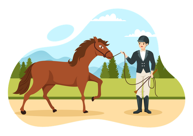 Männlicher Jockey trainiert Pferd  Illustration