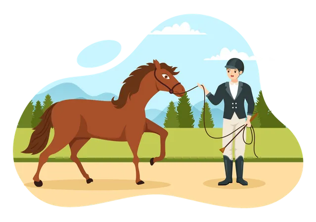 Männlicher Jockey trainiert Pferd  Illustration