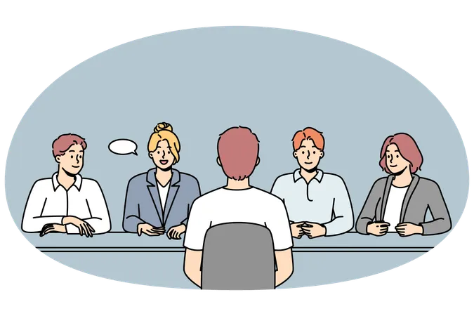 Männlicher Bewerber beim Vorstellungsgespräch im Büro  Illustration