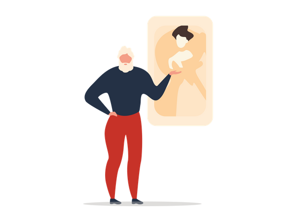 Männlicher Künstler zeigt sein Gemälde  Illustration