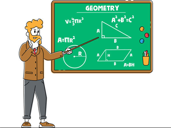 Männlicher Lehrer erklärt Geometrie-Unterricht  Illustration