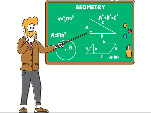 Männlicher Lehrer erklärt Geometrie-Unterricht  Illustration