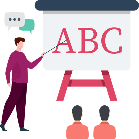 Männlicher Lehrer unterrichtet Englisch im Unterricht  Illustration