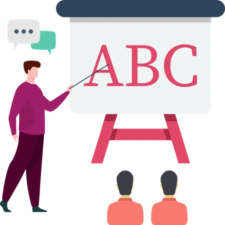 Männlicher Lehrer unterrichtet Englisch im Unterricht  Illustration