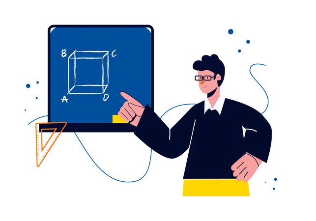 Männlicher Lehrer unterrichtet Geometrie  Illustration