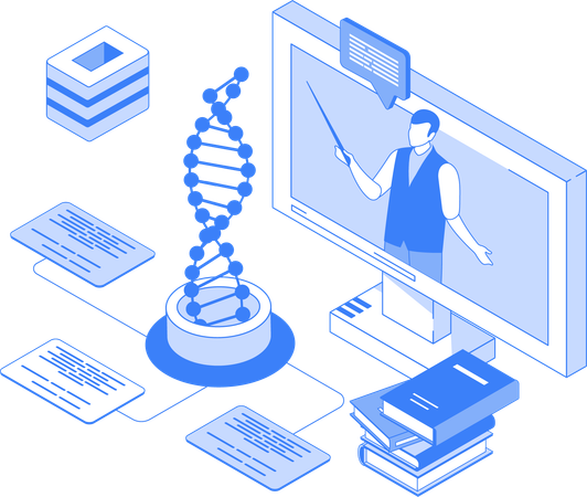 Männlicher Lehrer unterrichtet Naturwissenschaften im Online-Unterricht  Illustration