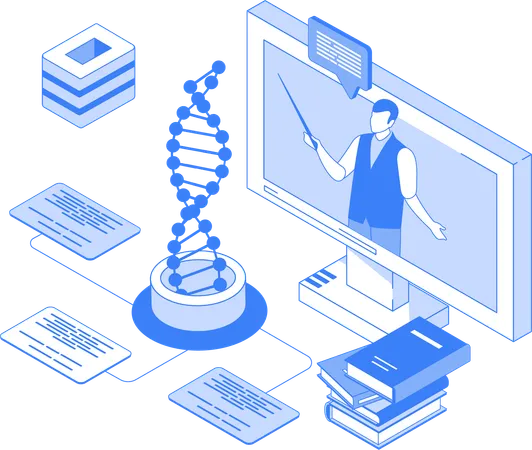 Männlicher Lehrer unterrichtet Naturwissenschaften im Online-Unterricht  Illustration