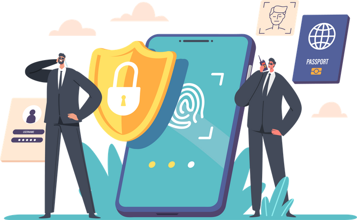 Männlicher Leibwächter schützt Smartphone per Fingerabdruck  Illustration