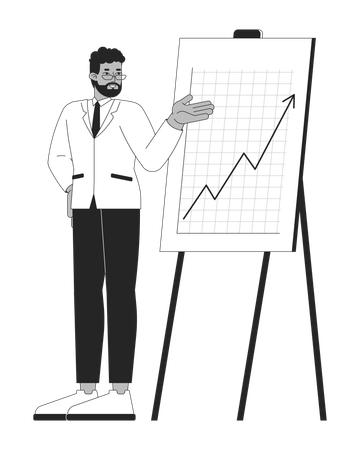 Männlicher Manager zeigt auf Liniendiagramm mit nach oben zeigendem Pfeil auf Staffelei  Illustration