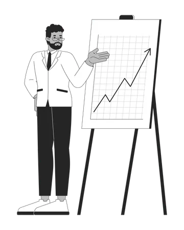 Männlicher Manager zeigt auf Liniendiagramm mit nach oben zeigendem Pfeil auf Staffelei  Illustration