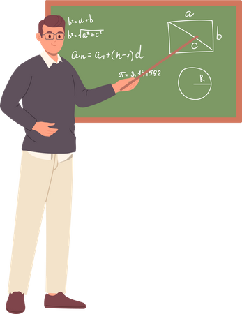 Männlicher Mathematiklehrer unterrichtet Mathematikunterricht  Illustration